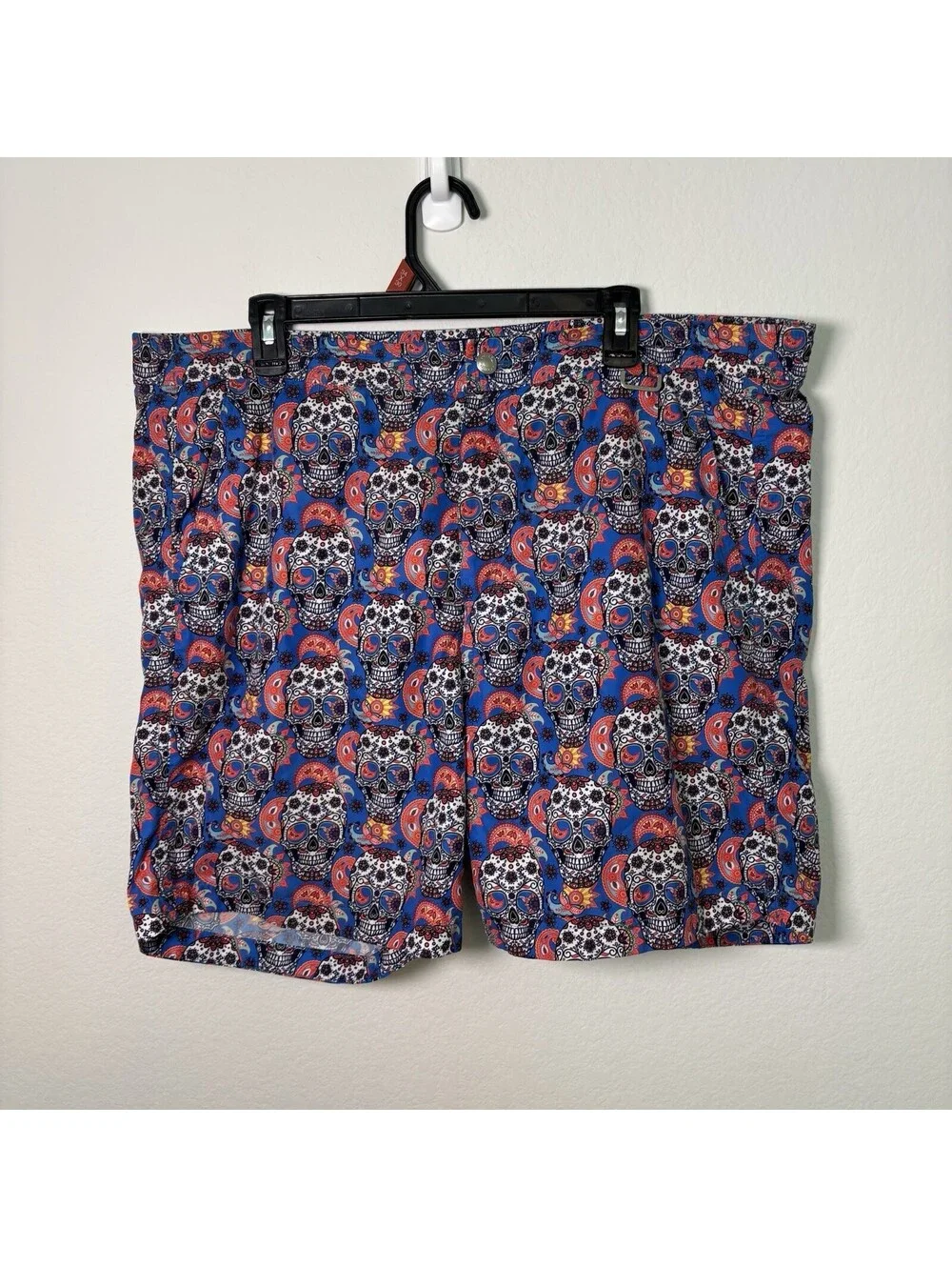 Peter Millar Swim Trunks Mens L Sugar Skull Print Lined Board Shorts Beach EUC